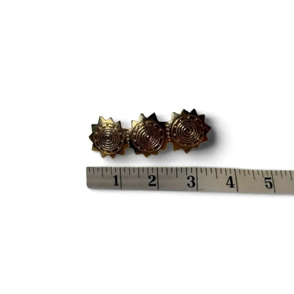 Boho Y2K Vintage Gold Triple Sunburst Celestial Spiral Hair Barrette Clip